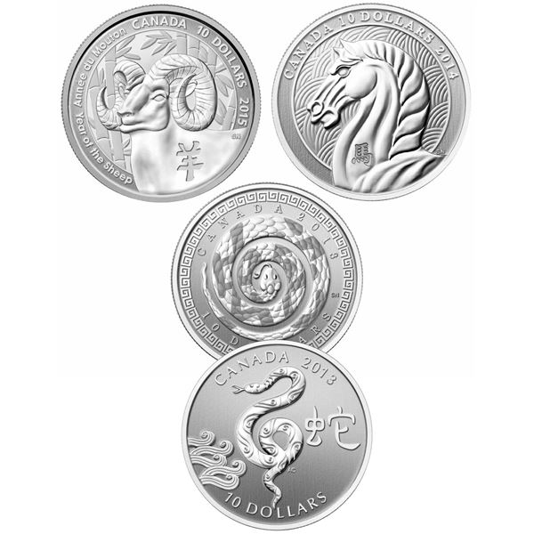 2013 $10 Special Edition Year of the Snake, 2014 $10 Year of the Horse & 2015 $10 Year of the Sheep 