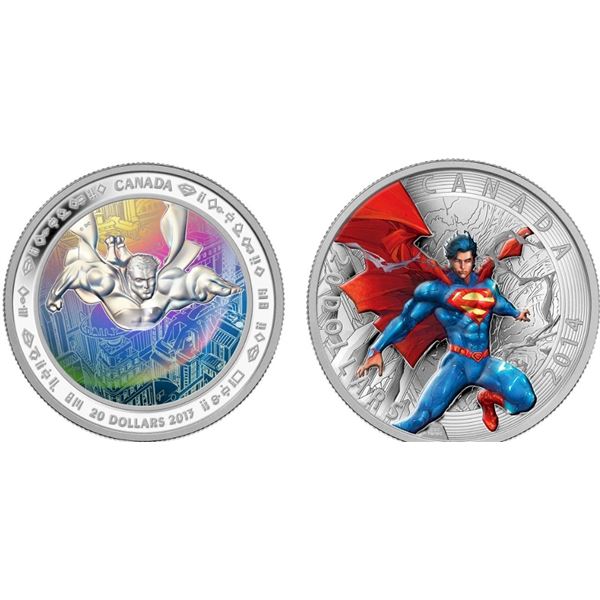 2013 $20 Fine Silver Coin Metropolis 75th Anniversary of Superman, and 2014 Iconic Superman- Comic B