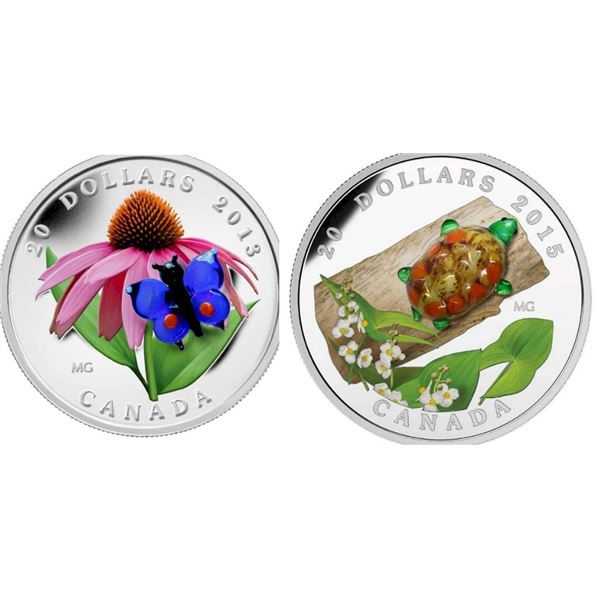 2013 $20 Fine Silver Coin Purple Corneflower, 2015 Venetian Glass Turtle with Broadleaf Arrowhead Fl