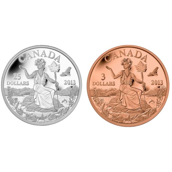 2013 $25 Canada: An Allegory Coin & 2013 $3 Canada: An Allegory - Bronze Coin.  Lot of 2 pcs.