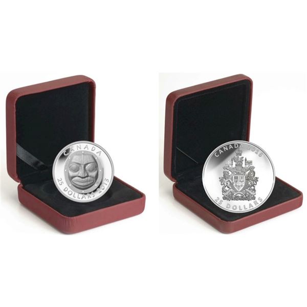 2013 $25 Grandmother Moon Mask & 2016 $25 The Coat of Arms of Canada - Pure Silver Coin.  Lot of 2 p