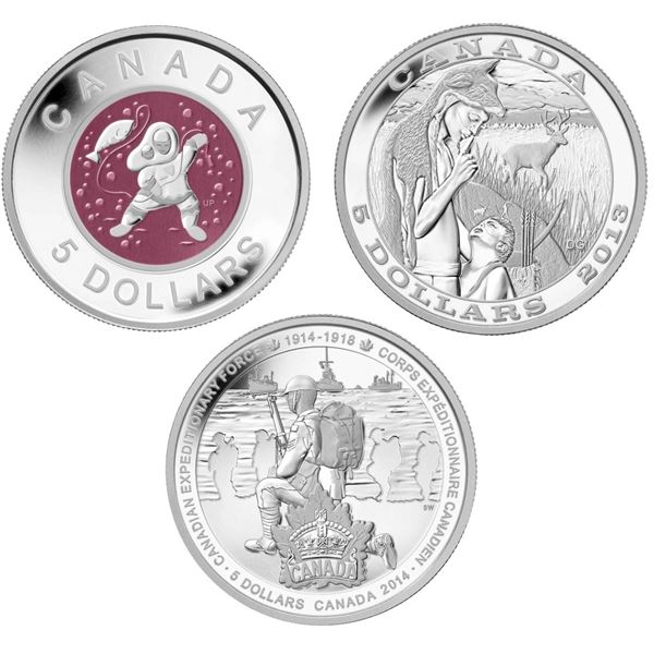 2013 $5 Contemporary Aboriginal Art: Mother and Baby Ice Fishing, $5 Tradition of Hunting: The Deer 