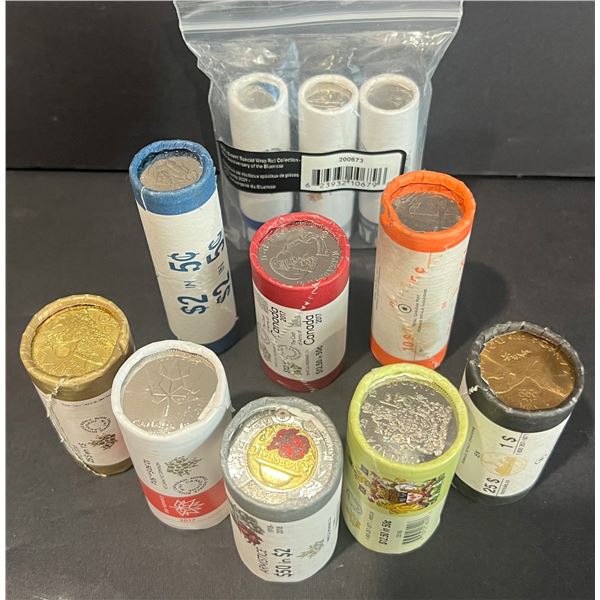 BU Rolls 2015 50¬¢, 2017 50¬¢ Canada 150th, Regular, 2006 $1 Loon, 2016 $1 Lucky Loon, 2018 $2 Armis