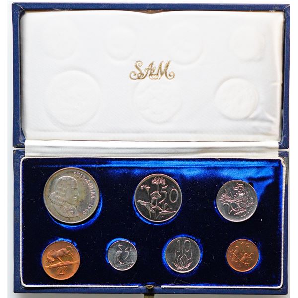 South Africa;  1966 Proof Coins - Set of 7-Coins housed in original SAM Blue Box.