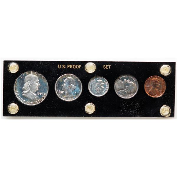 USA;  1955 Proof Coins - Set of 5-Coins housed in Clear Plastic holder.