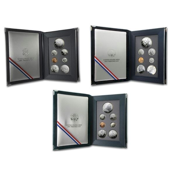 USA;  1991-S U.S. Mint Prestige Proof Set, 1994 & 1995.  Lot of 3 sets.