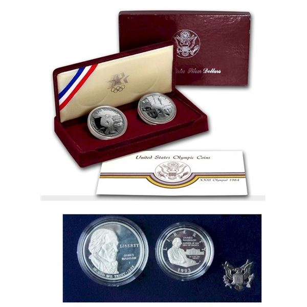 USA;  1983 $1 Proof 2-Coin Set & 1993 Bill of Rights Proof 2 Coin Sets.  Lot of 2 Sets.