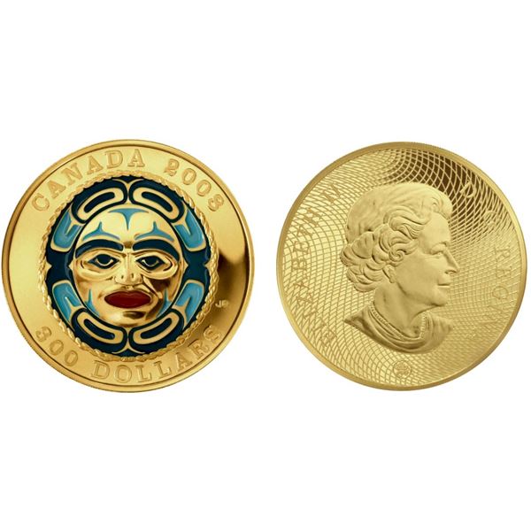 2008 $300 Gold coin - Four Seasons Coloured Moon Mask - No case