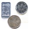 Image 1 : Silver OZ's - 2001 SML, US Eagle &  Silver Bar JM - Lot of 3 X 1 oz .9999 Pure silver - Tax exempt