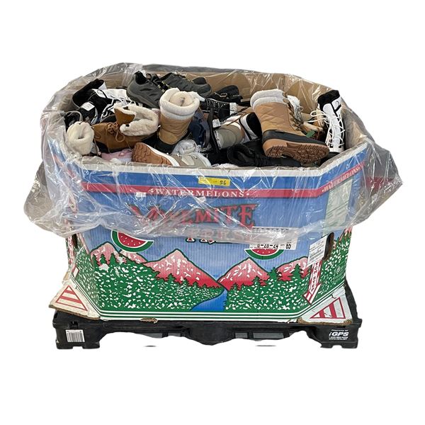 Surprise Pallet of Footwear - Winter Boots, Casual Sneakers, Fashion Boots, Athletic Shoes, Fuzzy Sl