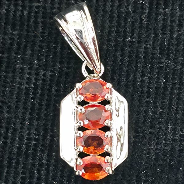 Silver Orange Sapphire Rhodium Plated Pendant (~weight 1.54g)