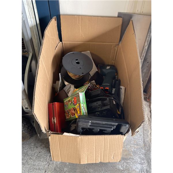 Box of Misc - Work Light, Calculator, Black & Decker Sander, Coat Hook, Sealer, Etc.