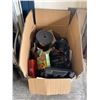 Image 1 : Box of Misc - Work Light, Calculator, Black & Decker Sander, Coat Hook, Sealer, Etc.
