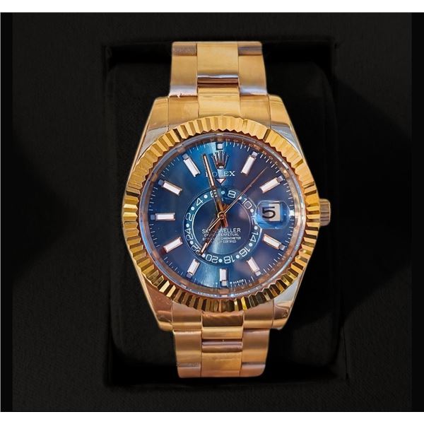 NEW ROLEX Sky-Dweller, Blue Green Dial, Rose Gold Bezel â€“ Super Clone. Brand New
