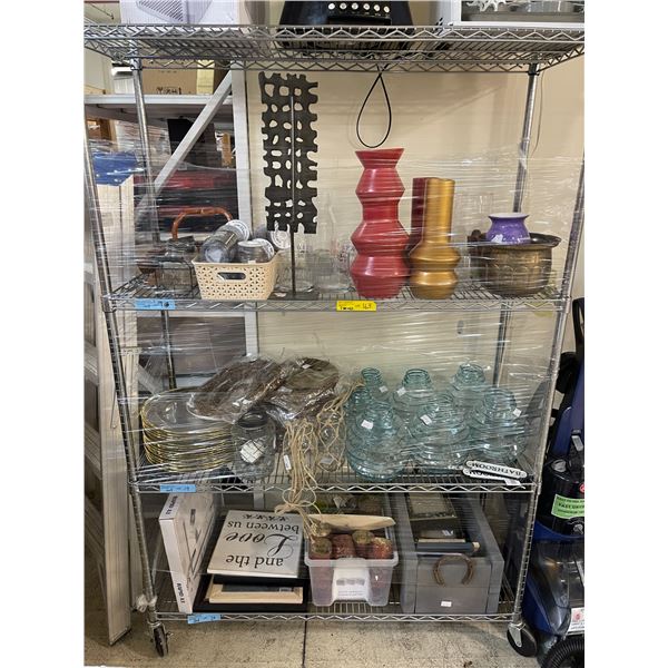 3 Shelves of Vases & Other Household Decor - Glass Charger Plates, Picture Frames, Candle Holders & 