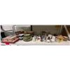 Image 1 : Shelf Lot of China Plates, Mugs, Bowls, Teacups, Clock and More