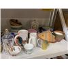 Image 2 : Shelf Lot of China Plates, Mugs, Bowls, Teacups, Clock and More