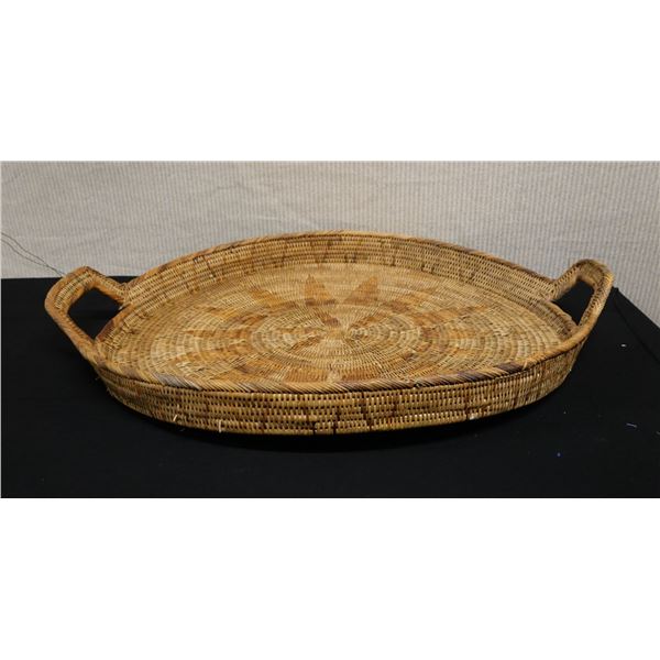 Woven Basket Tray w/ Handles from Bali 25" Dia, 3.5"H