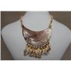 Image 1 : Beaded Necklace w/ Half Moon Pendant & Fringe 22"L x 5"W