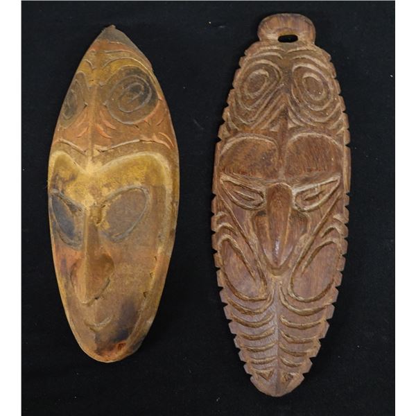 Qty 2 Wooden Masks Wall Hangings, Approx. 3" x 8.5"