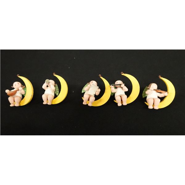 Qty 5 Angel Musicians on Crescent Moons 2" x 1"