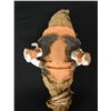 Image 1 : Ceramic Funeral Figure Pole w/ Spiderweb & Boar Teeth Mask Wall Hanging 15"L