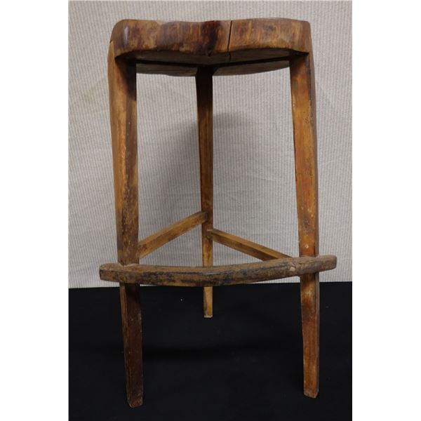 Wooden Tree-Trunk Stool w/ Foot Rest 14" Dia, 27.5"H
