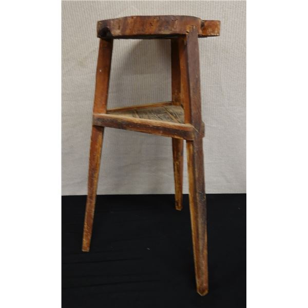 Wooden Tree-Trunk Stool w/ Undershelf 13" Dia, 29"H