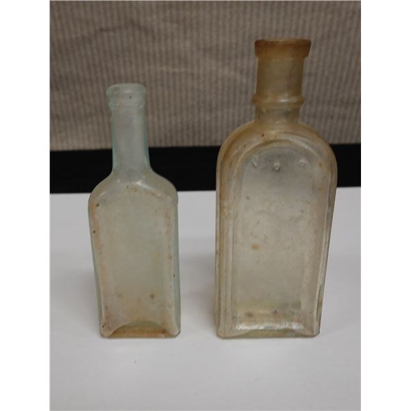 Qty 2 Miniature Glass Bottles: Marked Castoff, etc, Misc Sizes to 7"H