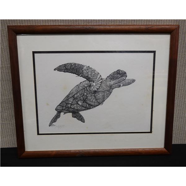 Turtle Honu Artwork by Alex Gupton, Framed 21.75" x 17.5"