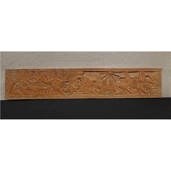 Carved Palau Dort Wood Story Board Wall Hanging by Riyund Carver 48" x 7"