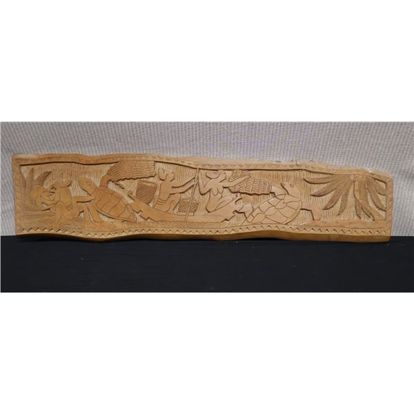 Carved Wooden Turtle Fishing Story Board from Palau Micronesia 36" x 8"