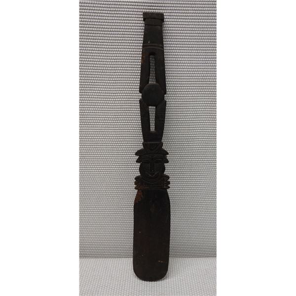 Carved Ceremonial Wooden Sculpture w/ Face 30" x 4"