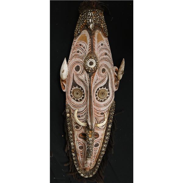 Wooden Bearded Mask Wall Hanging from New Guinea 35" x 12" x 5"