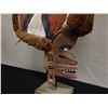 Image 2 : Carved Wooden & Fiber Mask on Metal Base - Painted & Carved w/ Tapa & Coconut Fiber  15" x 21"H