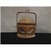 Image 2 : Bamboo Basket w/ Round Lid & Handle - Painted w/ Fish & Flowers 13" Dia, 16"H