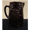 Image 1 : Vintage Stoneware Pitcher w/ Dark Glaze & Fruit Motif 6.5" Dia, 8"H