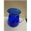 Image 2 : Blue Glass Water Pitcher w/ Maker's Mark 8" Dia, 9"H
