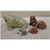 Image 1 : Qty 5 Ceramic Figurines: 3 Rabbits, Walrus & Racoon, Some Signed, Misc Sizes