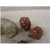 Image 2 : Qty 5 Ceramic Figurines: 3 Rabbits, Walrus & Racoon, Some Signed, Misc Sizes