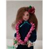 Image 2 : Hawaiian Cloth Doll in Blue Mu'uMu'u  w/ Pink Lei by Sharon Miyahira 10"H