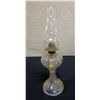 Image 1 : Antique Clear Glass Kerosene Lamp w/ Round Reservoir, Dimples & Chimney 4.5" Dia, 19"H