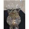 Image 2 : Antique Clear Glass Kerosene Lamp w/ Round Reservoir, Dimples & Chimney 4.5" Dia, 19"H