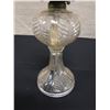 Image 4 : Antique Clear Glass Kerosene Lamp w/ Round Reservoir, Dimples & Chimney 4.5" Dia, 19"H