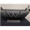 Image 2 : Carved Wooden Ceremonial Bowl w/ Inlaid Mother of Pearl & Shark Handles 27" x 8" x 11"H