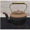 Image 1 : Vintage Cast Iron Tea Kettle w/ Lid & Brass Handle, Marked 6 Finish (?) 12" x 10"H