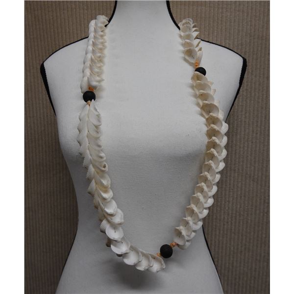 Long White Shell Double Lei from Tahiti 40"L