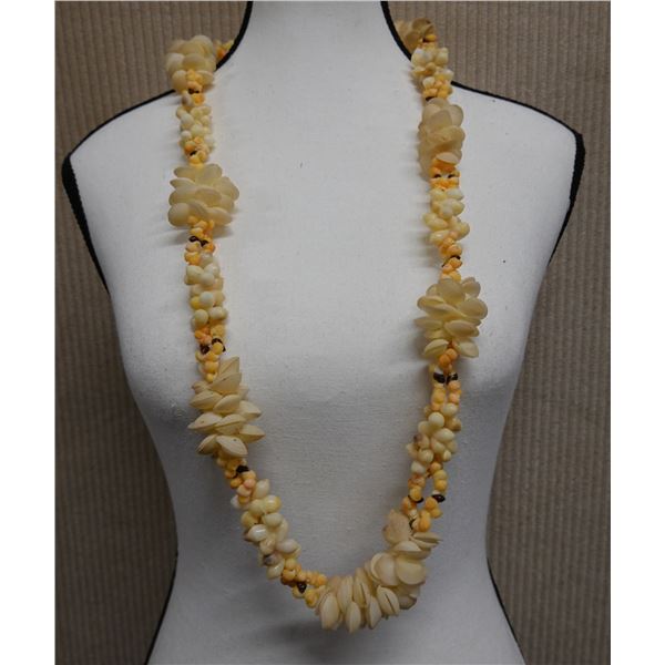 Long White Shell Double Lei from Tahiti 38"L