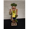 Image 2 : Qty 2 Hawaiian Nutcrackers by Artist Lorna Blackburn:  Boy w/ Fishing Pole & Yard Man 9" & 11"H
