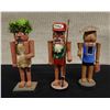 Image 1 : Qty 3 Hawaiian Nutcrackers by Artist Lorna Blackburn:  Boy w/ Fishing Net, Boy w/ Pole & Warrior 7"H